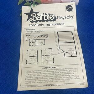 VINTAGE MATTEL BARBIE PLAY PAKS PATIO PARTY W PEPSI UMBRELLA 2316 MANUAL ONLY